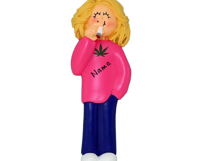 Personalized Blonde Female Smoking Marijuana Ornament - Weed Ornament, Cannabis Herb, Christmas Ornament, Keepsake Gift For Pot Smoker