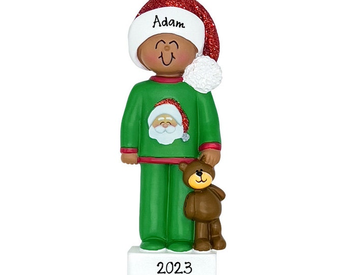 Waiting For Santa Ornament - Christmas Ornament For Toddler - Boy Wearing Christmas Pajamas, Kid's Ornament With Name, Custom Gift For Child