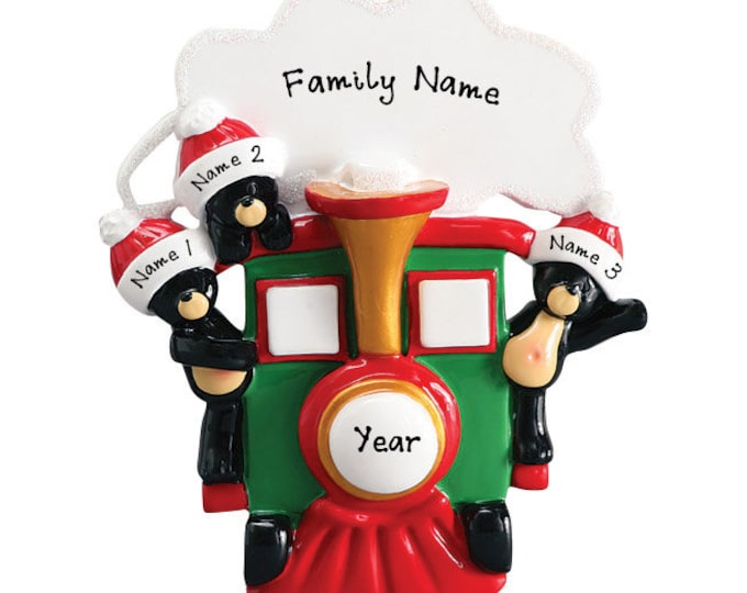 Bears on Train Ornament - Family of 3 Christmas Ornament- Bears on Train Family Christmas Ornament - Family of Three Christmas Ornament