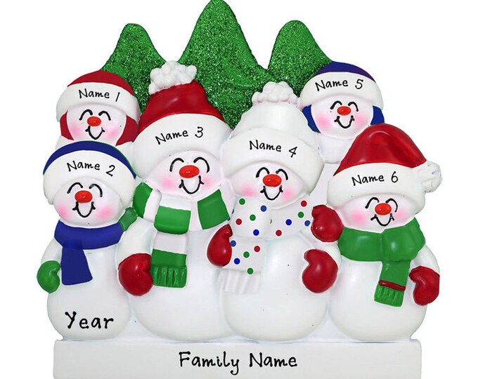 Snowman Family Ornament - Family of of 6 Snowmen Ornament - Personalized Family Christmas Ornament - Custom Ornament With Name - Family Gift