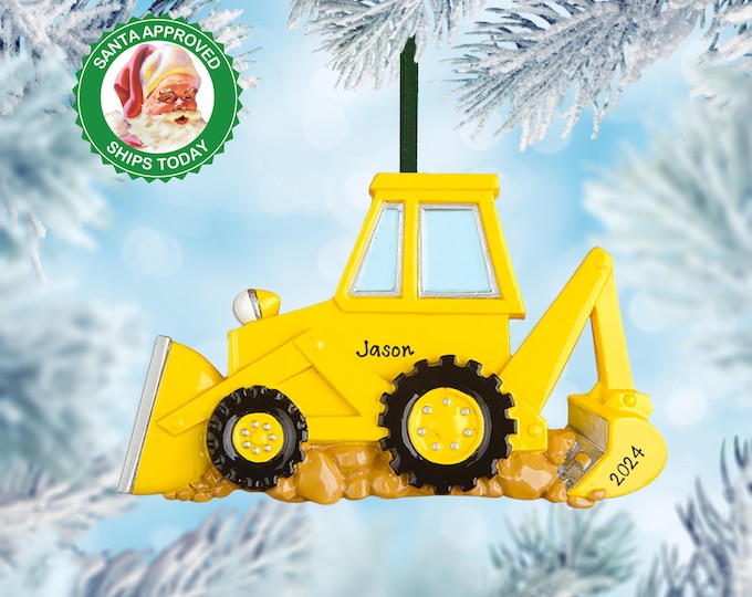 Personalized Backhoe Christmas Ornament for Kids - Custom Construction Ornament with Name - Excavator Gift for Boys, Toddlers Holiday Gift