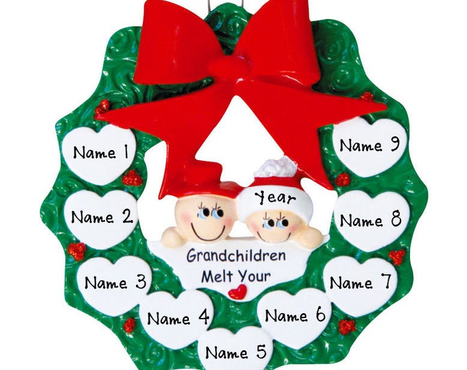 Grandchildren Ornament with 9 Grandkids - Grandparents Christmas Ornament with Custom Names - Personalized Grandparent Ornament Grandma Gift