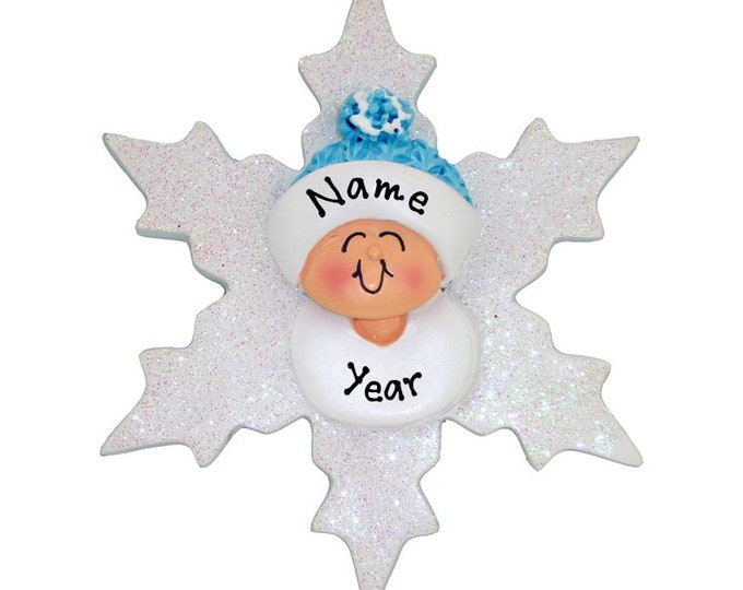 Baby's First Christmas Ornament - Baby Boy's First Christmas - Personalized Baby Shower Gift For New Mom - Snowflake Ornament With Baby Name