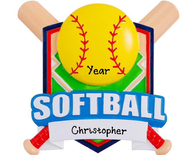 Personalized Softball Christmas Ornament Gift for Softball Player - Softball Shield Ornament - Softball Fan Gift, Softball Player Name Gift