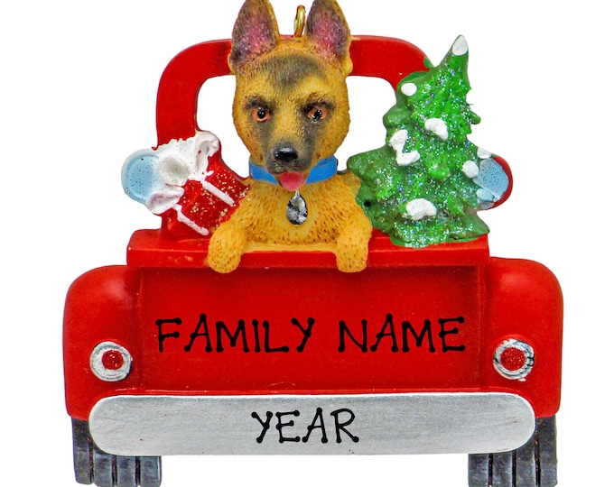 German Shepherd Dog Christmas Ornament - Puppy In Red Pickup Truck Ornament - First Christmas Dog Ornament - Dog Ornament Personalized 2025