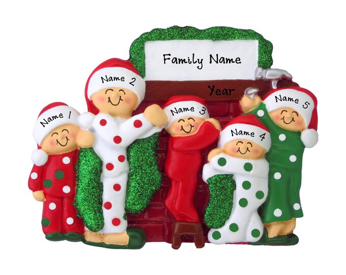 Hanging Christmas Stockings - Family of 5 Christmas Ornament -  Personalized Family Christmas Ornament -  Custom Ornament With Kids Names