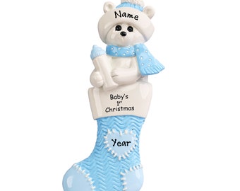 Baby’s First Christmas Ornament – Baby Boy Blue Stocking Ornament – Personalized Baby Christmas Gift 2026