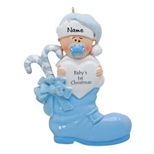 2025 Baby&#39;s First Christmas Ornament - Baby in Blue Boot - New Baby Boy Ornament Baby&#39;s 1st Christmas Ornament Personalized Keepsake Gift