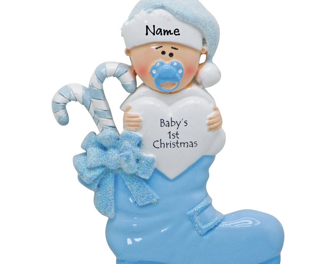 2025 Baby's First Christmas Ornament - Baby in Blue Boot - New Baby Boy Ornament Baby's 1st Christmas Ornament Personalized Keepsake Gift