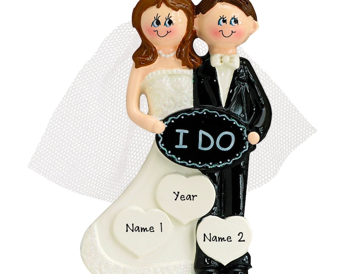 Wedding Couple Ornament - Bride and Groom Ornament - Our First Christmas Together - Personalized Christmas Gift For Couple - She Said Yes!