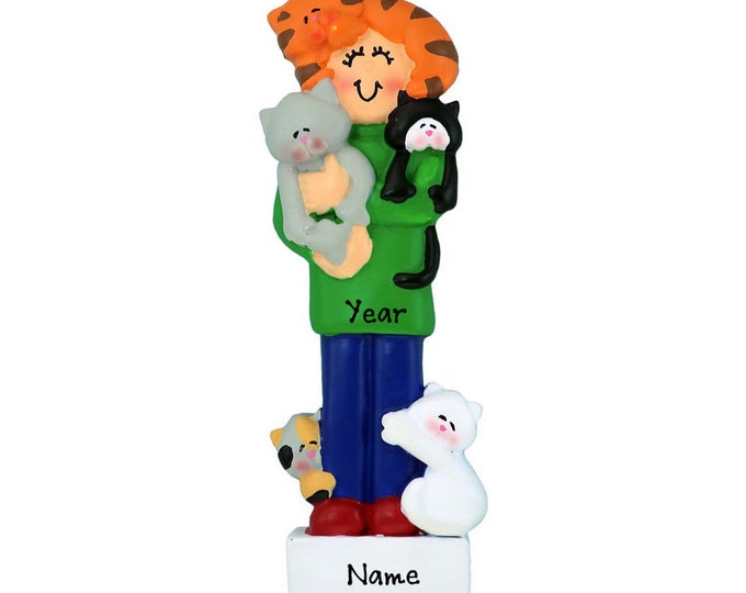 Cat Lover Ornament - Girl With Kittens Ornament Personalized Cat Lover Gift For New Pet Owner Custom Ornament Personalized Kitten, Cat Name