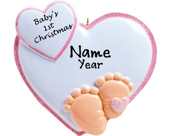Baby's First Christmas Ornament - Personalized First Christmas Girl Ornament - Custom Baby Girl Ornament 2023 - Baby Foot Print Ornament