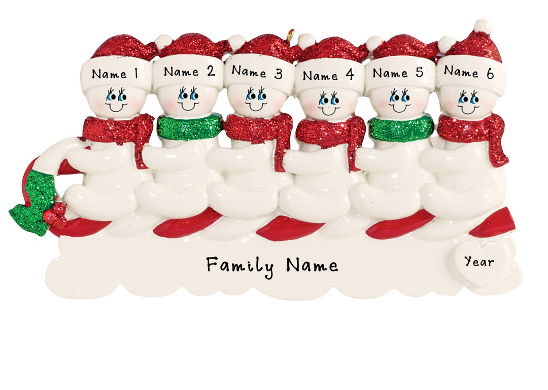 Personalized Snowman Family of 6 Christmas Ornament - Personalized ...