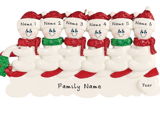 Personalized Snowman Family of 6 Christmas Ornament - Personalized Christmas Ornament Family of 6 Snowmen - Family Christmas Ornament