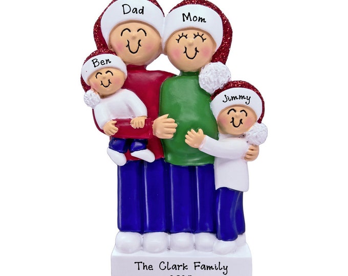 Personalized Family of 4 Expecting A Baby Ornament - Parents To Be Gift - Pregnancy Announcement - Personalized Baby Shower Gift For Mom