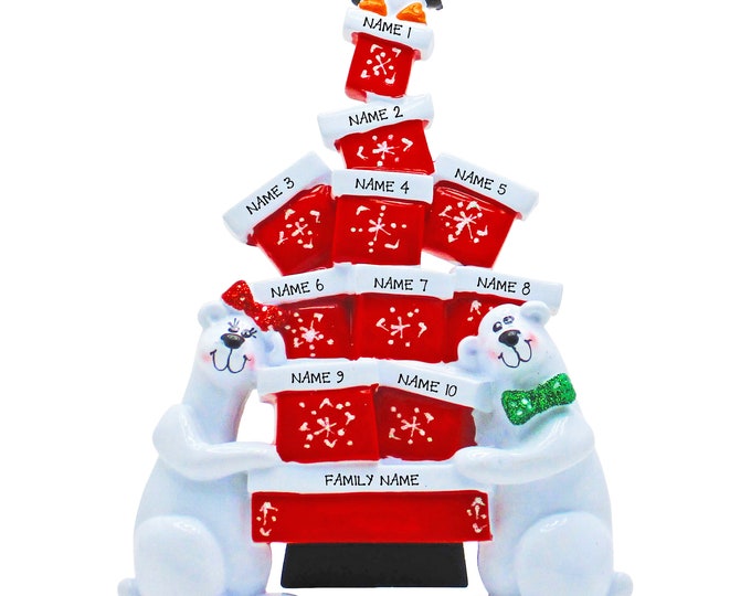 Polar Bear Family - Family of 10 Christmas Ornament - Table Top Decoration - Polar Bear Ornament - Personalized Gifts for Grandparents