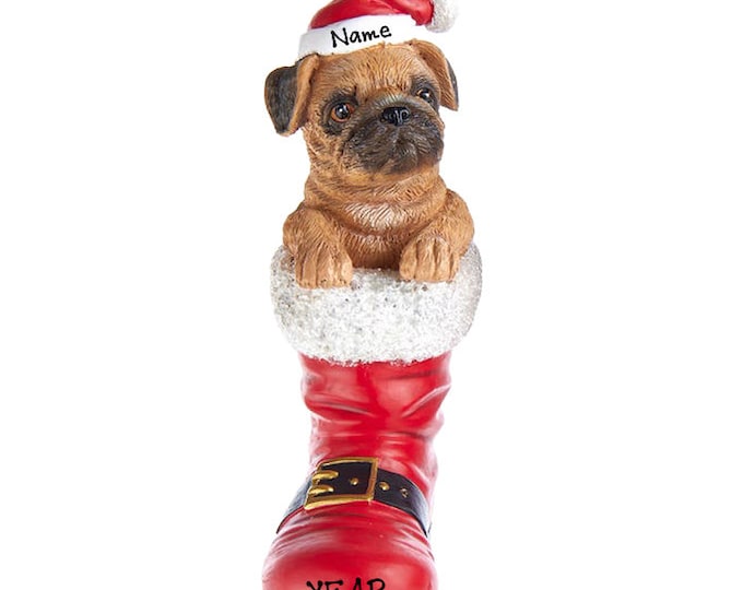 Personalized Pug Christmas Ornament - Puppy in Santa Boot - Pet Memorial