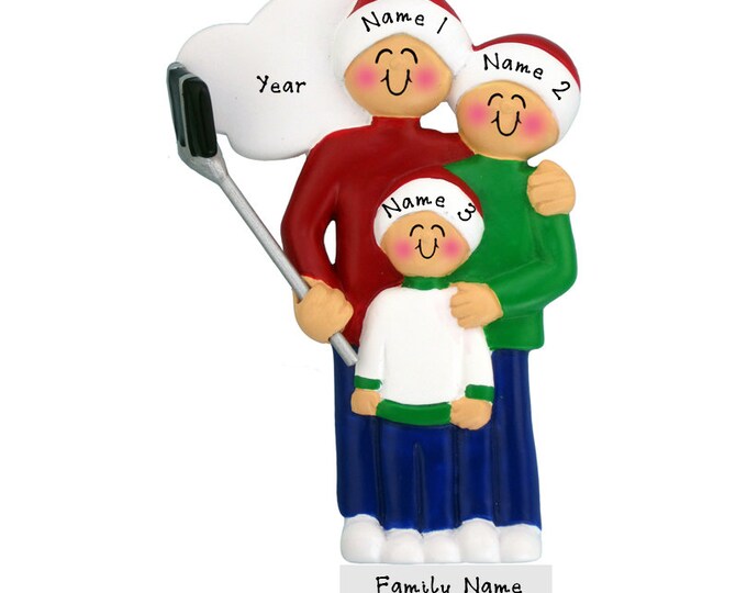 Family of 3 Ornament - Family Christmas Ornament - Family Vacation Selfie Ornament - Custom Family of 3 Selfie Ornament for Christmas Tree