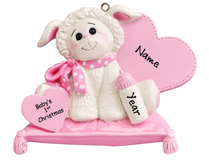 2023 Baby Girl First Christmas - Baby Girl Lamb Personalized Ornament - 2022 Baby Ornament - Baby Girl Heart Ornament - Baby Shower Gift