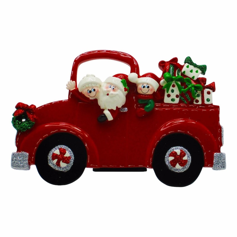 Red Pick Up Truck Ornament Family of 3 Personalized Christmas Ornament Christmas Table Top Decoration Cute Gift For Grandparents