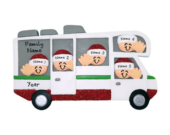 Personalized RV Ornament - Family of 5 Camping Ornament - Camper Ornament - Custom Motorhome Gift - Family Road Trip Christmas Vacation