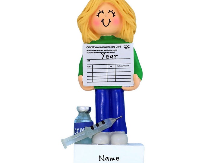 Personalized Vaccine Card Ornament - Blonde Female Got The Shot, Vaccine Christmas Ornament 2025, Custom Health Care Ornament with Name