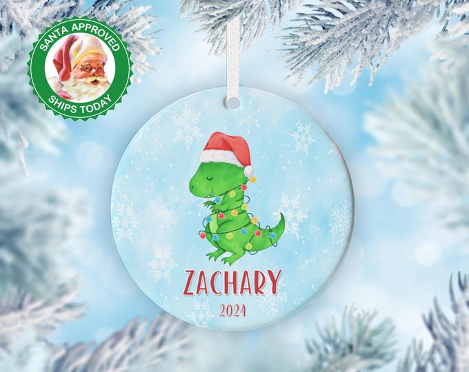 Personalized Dinosaur Christmas Ornament For Kids, Boy's Dino Christmas Ornament, Dinosaur Holiday Gifts For Grandson, Grandkids, Toddlers