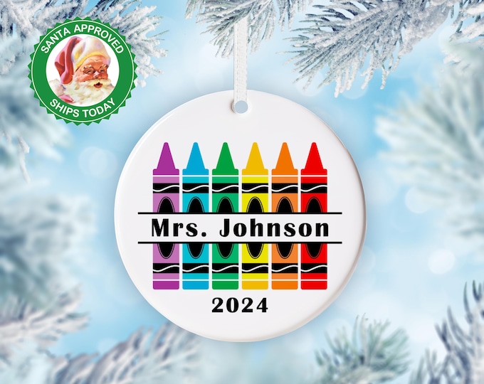 Teacher Christmas Ornament - Custom Teacher Keepsake Gifts - Personalized Crayon Teacher Christmas Ornament - Teacher Appreciation Gift Tags