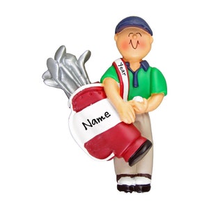 Personalized Golf Ornament - Male Golfer Christmas Ornament With Name - Golf Ball Bag - Custom Golf Ornament, Gift For PGA Golfer, Golf Cart