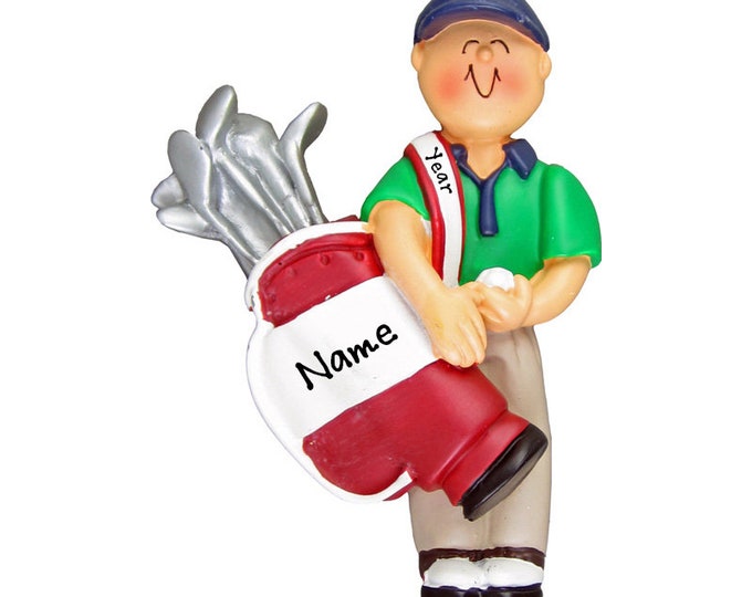 Personalized Golf Ornament - Male Golfer Christmas Ornament With Name - Golf Ball Bag - Custom Golf Ornament, Gift For PGA Golfer, Golf Cart