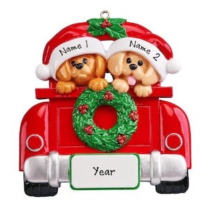 Couple Christmas Ornament - Personalized Dog Couple Ornament - Gift For Dog Couple - Red Pickup Truck Ornament - Dog Ornament For Couples