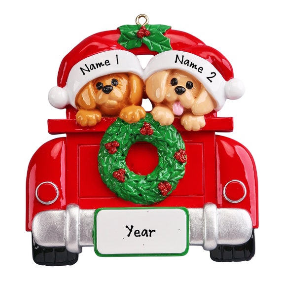 Couple Christmas Ornament - Personalized Dog Couple Ornament - Gift For Dog Couple - Red Pickup Truck Ornament - Dog Ornament For Couples