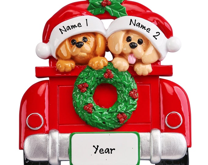 Couple Christmas Ornament - Personalized Dog Couple Ornament - Gift For Dog Couple - Red Pickup Truck Ornament - Dog Ornament For Couples