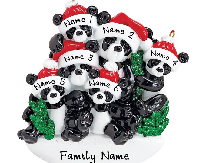 Bamboo Panda Family Ornament - Family of 6 Panda Bears - Family Christmas Ornament, Personalized Gift For Grandparents, Grandchildren Names
