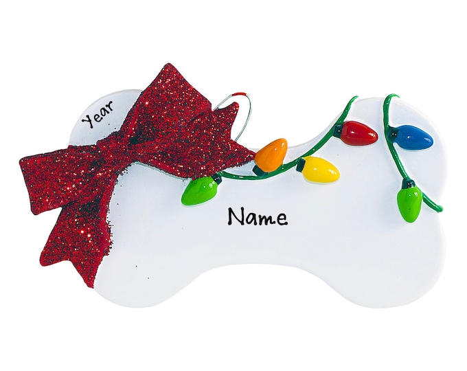 Dog Bone Ornament / Dog Bone With Christmas Lights / Custom Dog Ornament / Personalized Dog Lovers Gift / Christmas Dog Ornament With Name