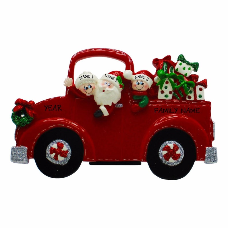 Red Pick Up Truck Ornament Family of 3 Personalized Christmas Ornament Christmas Table Top Decoration Cute Gift For Grandparents