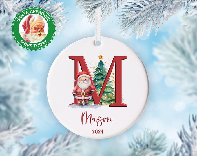 Letter Name Ornament - Custom Initial Ornament, 2025 Family Ornament, Monogram Christmas Keepsake, Personalized Santa Ornament Gift For Kids
