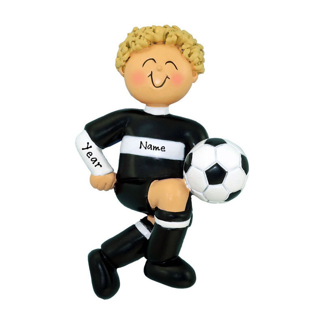 Personalized Soccer Boy Christmas Ornament Blonde Boy Soccer Ornament
