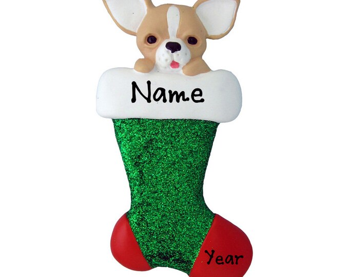 Chihuahua Dog Ornament - Puppy In Christmas Stocking - Gift For Pet Lover - New Dog Ornament - Personalized Christmas Gift With Dog's Name