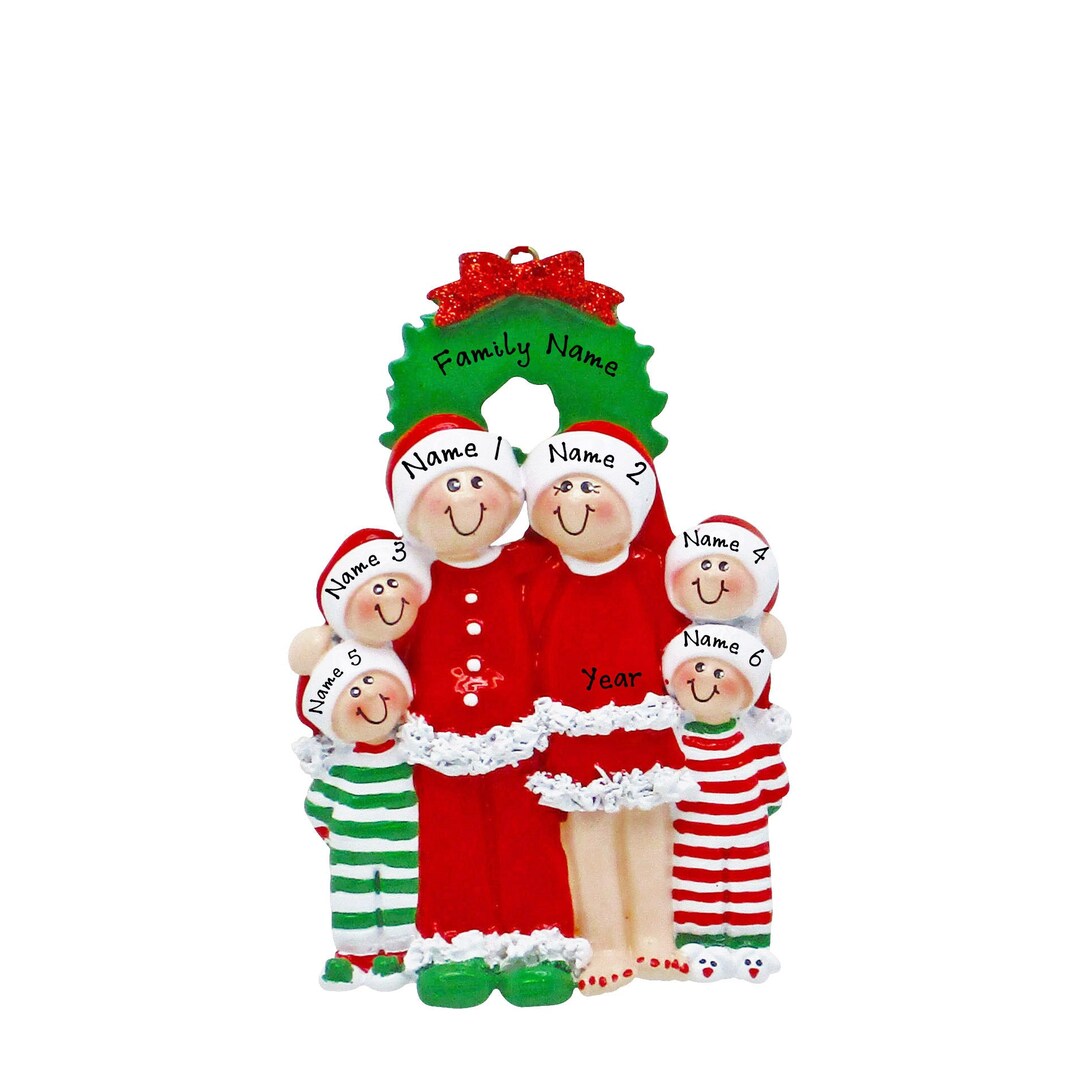 Pajama Family Ornament - Christmas Pajama Family of 6 Ornament ...
