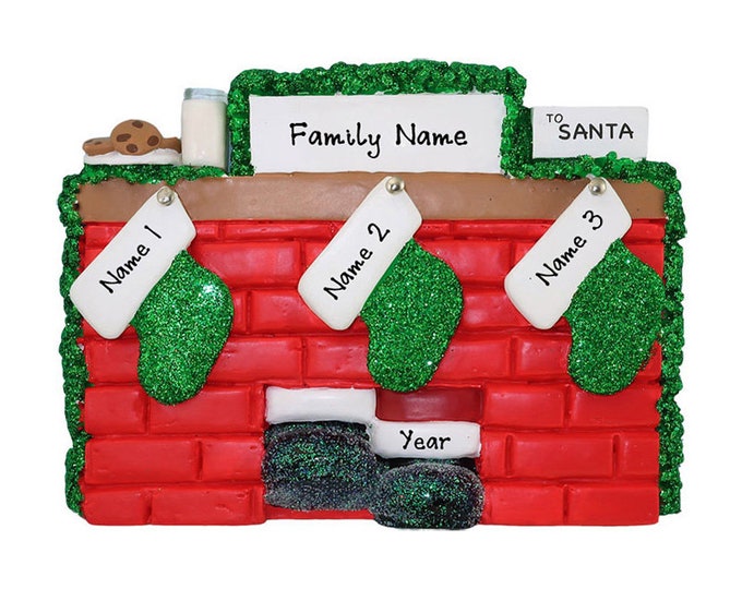 Personalized Fireplace Stockings - Family of 3 Christmas Ornament - Family Christmas Ornament - Family Custom Christmas Stockings on Mantle