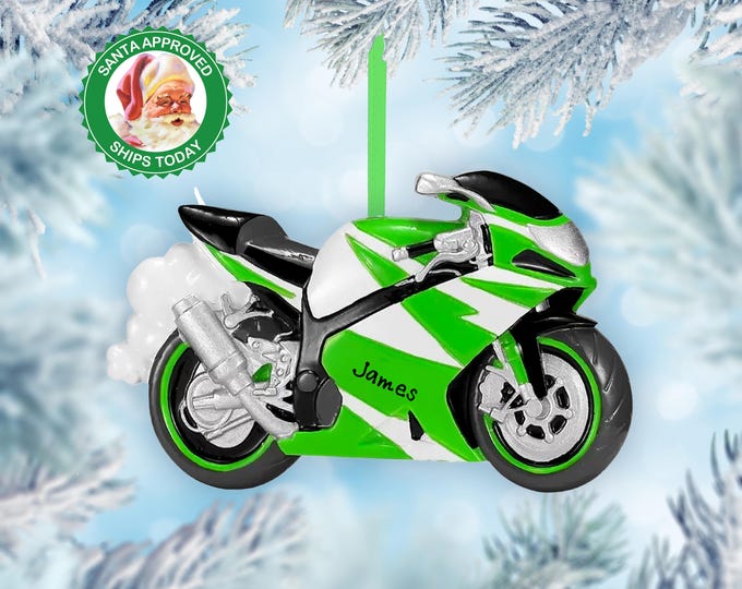Motorcycle Ornament - Personalized Motorcycle Gifts For Him - Custom Gifts For Biker - Crotch Rocket Motorcycle Gift For Dad, Name Gift Kids