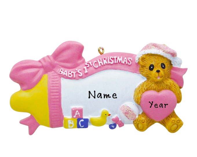 Baby's First Christmas Ornament - Personalized First Christmas Girl Ornament - Custom Baby Girl Ornament 2025 - Pink Baby Bottle Ornament