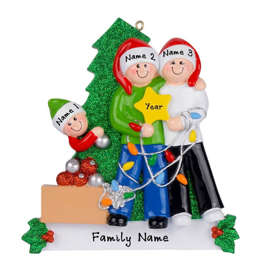 Personalized Decorating Tree Ornament Family of 3 Christmas Ornament Decorating Tree Family of 3