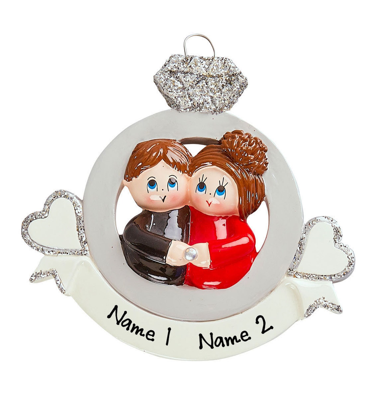 Engagement Couple Ornament / Engagement Ring Ornament / Just Etsy