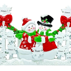 Snowman Family of 12 Christmas Ornament - Snowman Tabletop Decoration - Large Family With 12 Grandkids - Personalized Gift For Grandparents