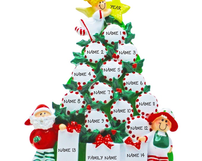 Peppermint Tree Family of 14 Christmas Ornament - Table Top Decoration - Family Christmas Ornament 2024 - Personalized Gift For Grandparents