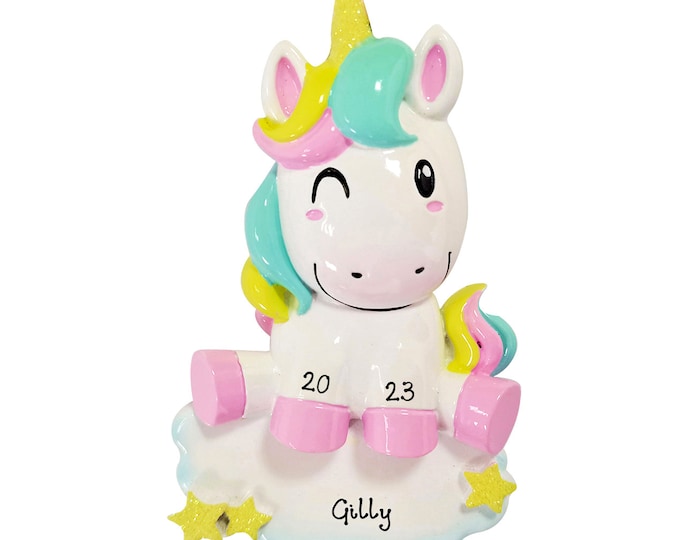 Personalized Unicorn Ornament For Toddler, Unicorn Ornament Gift For Girl, Baby Pastel Unicorn Personalized Christmas Ornament With Name