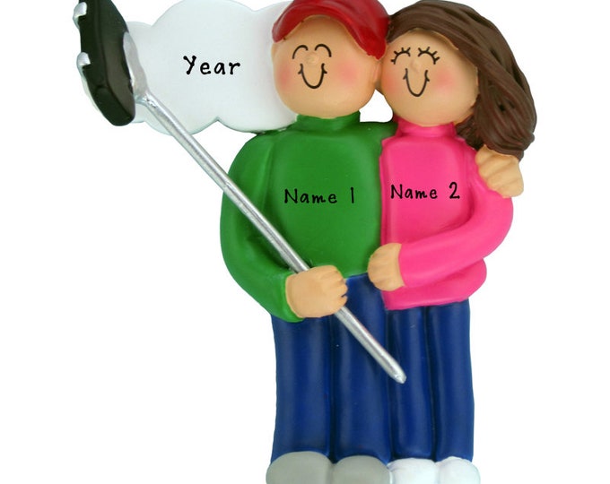 Selfie Ornament -  Couple Christmas Ornament - Family of 2 Ornament - Custom Brunette Girl Taking a Selfie - Personalized Family Gift