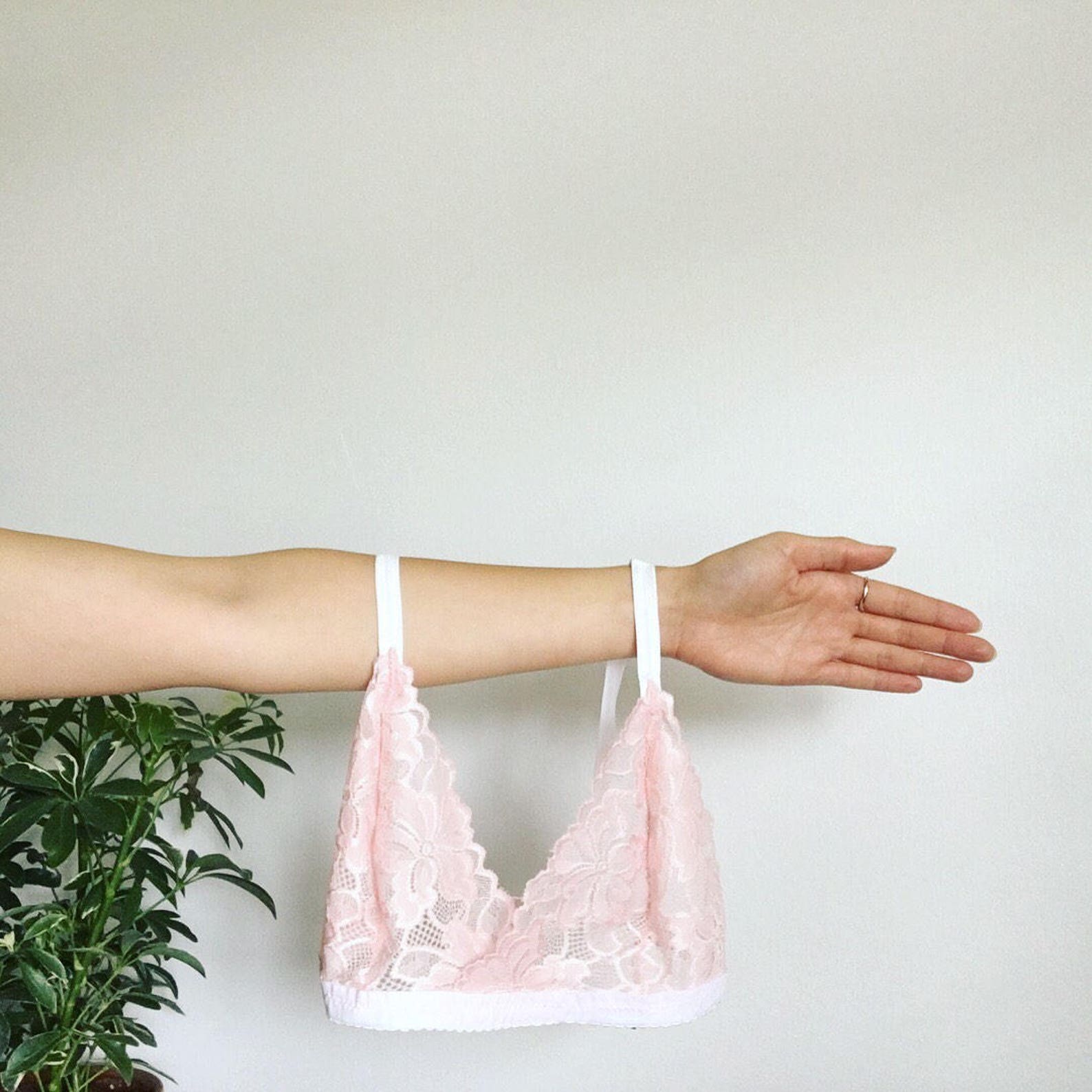 Millennial Pink Bralette / Pink Lace Bralette / Libralette - Etsy